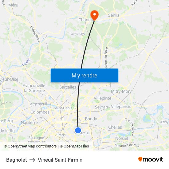 Bagnolet to Vineuil-Saint-Firmin map