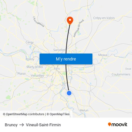 Brunoy to Vineuil-Saint-Firmin map