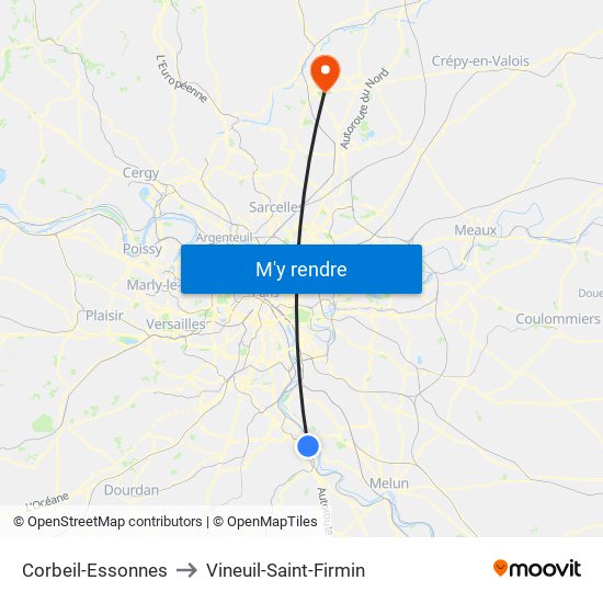 Corbeil-Essonnes to Vineuil-Saint-Firmin map