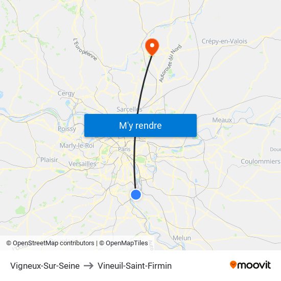 Vigneux-Sur-Seine to Vineuil-Saint-Firmin map