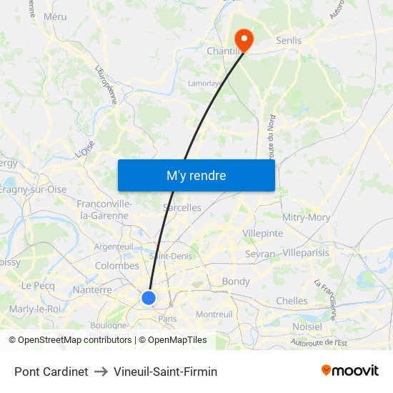 Pont Cardinet to Vineuil-Saint-Firmin map