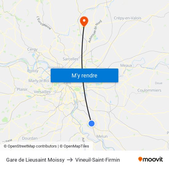 Gare de Lieusaint Moissy to Vineuil-Saint-Firmin map