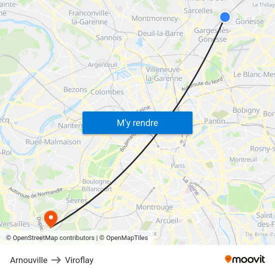 Arnouville to Viroflay map
