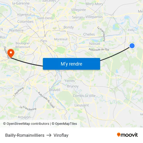 Bailly-Romainvilliers to Viroflay map