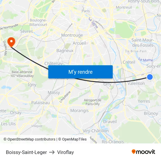 Boissy-Saint-Leger to Viroflay map