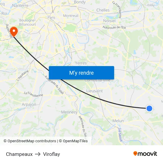 Champeaux to Viroflay map