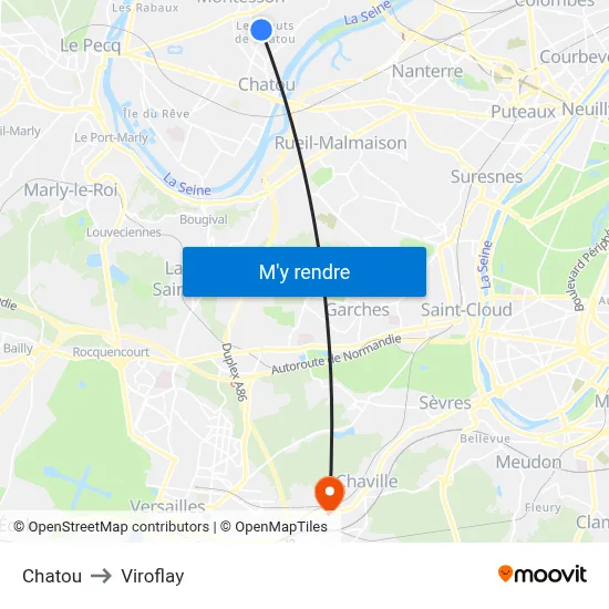 Chatou to Viroflay map