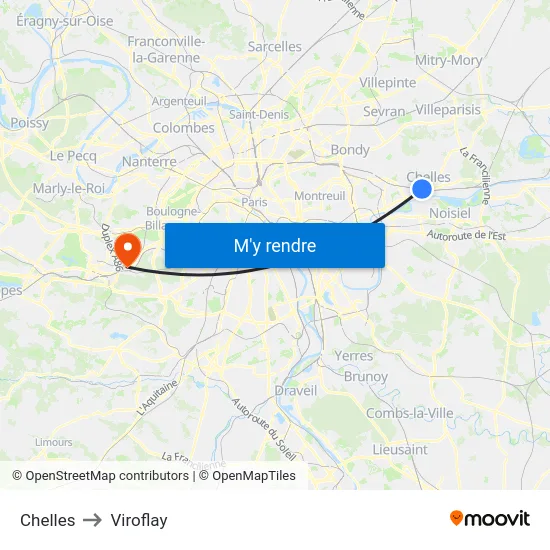 Chelles to Viroflay map