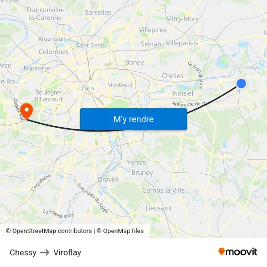 Chessy to Viroflay map