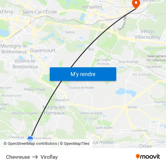 Chevreuse to Viroflay map
