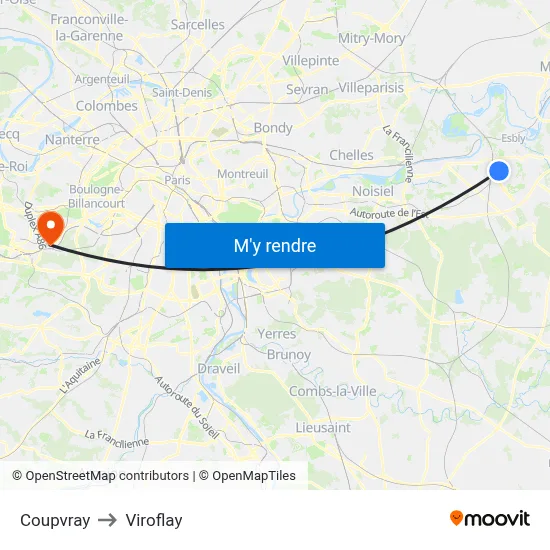 Coupvray to Viroflay map