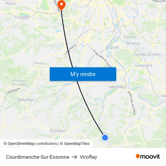 Courdimanche-Sur-Essonne to Viroflay map