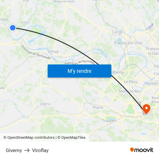 Giverny to Viroflay map