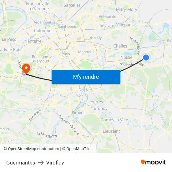 Guermantes to Viroflay map