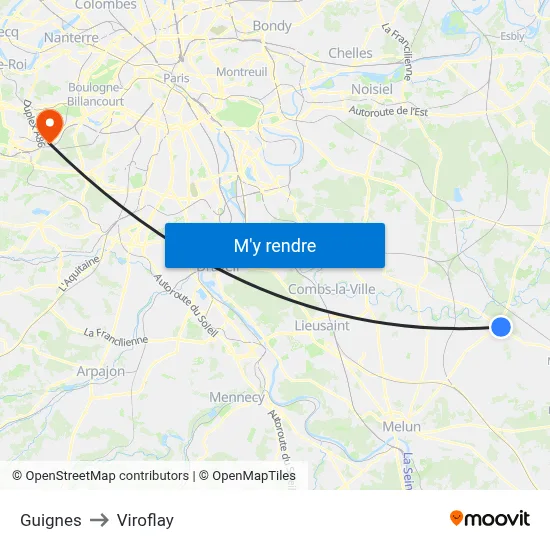 Guignes to Viroflay map