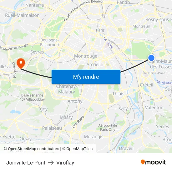 Joinville-Le-Pont to Viroflay map