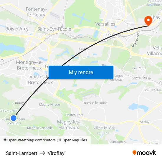Saint-Lambert to Viroflay map