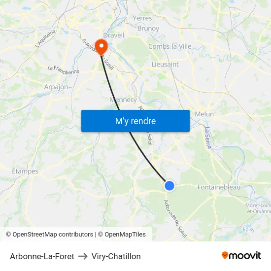 Arbonne-La-Foret to Viry-Chatillon map