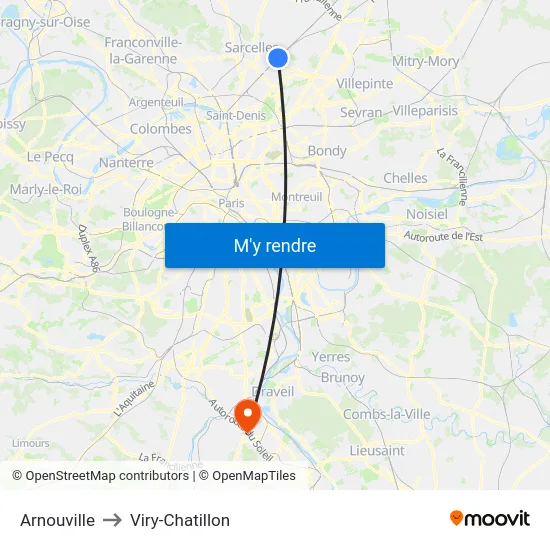 Arnouville to Viry-Chatillon map