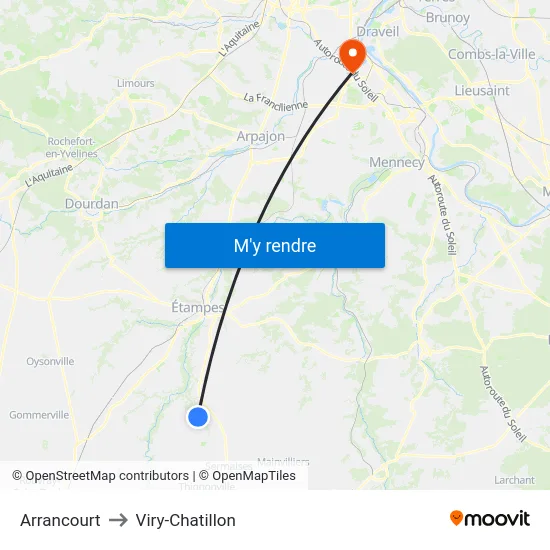Arrancourt to Viry-Chatillon map