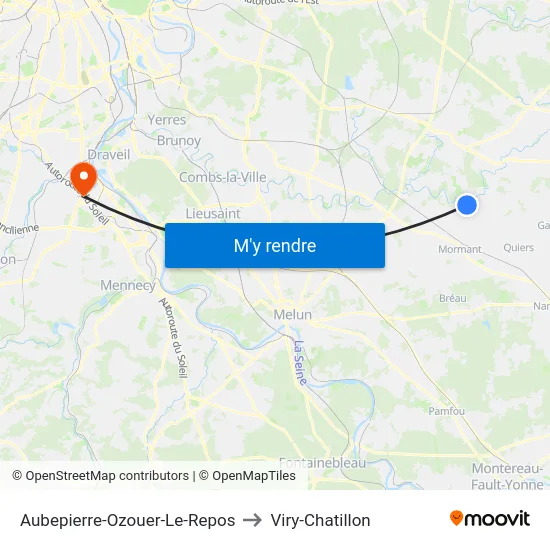 Aubepierre-Ozouer-Le-Repos to Viry-Chatillon map