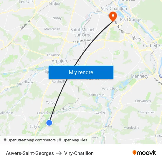 Auvers-Saint-Georges to Viry-Chatillon map