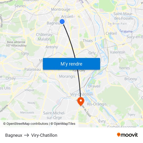 Bagneux to Viry-Chatillon map