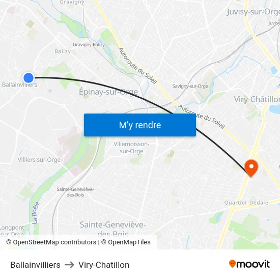 Ballainvilliers to Viry-Chatillon map