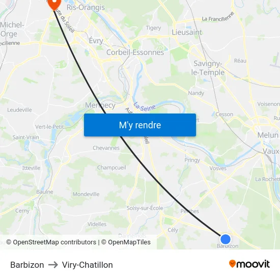Barbizon to Viry-Chatillon map