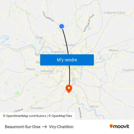 Beaumont-Sur-Oise to Viry-Chatillon map