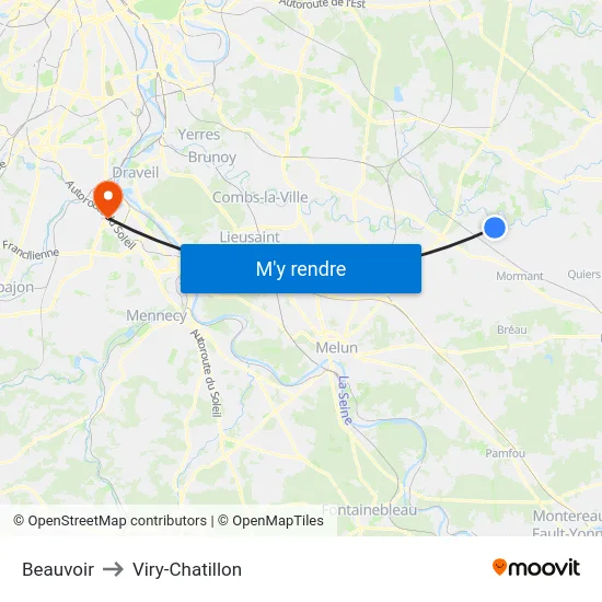 Beauvoir to Viry-Chatillon map