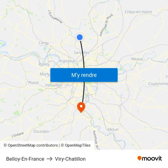 Belloy-En-France to Viry-Chatillon map