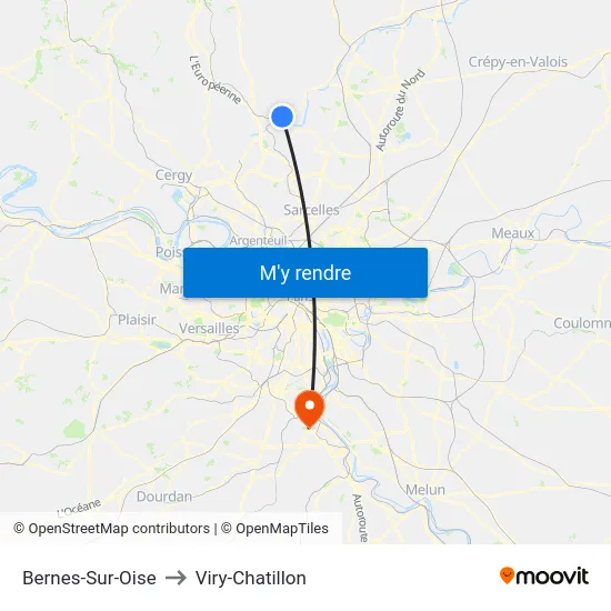 Bernes-Sur-Oise to Viry-Chatillon map