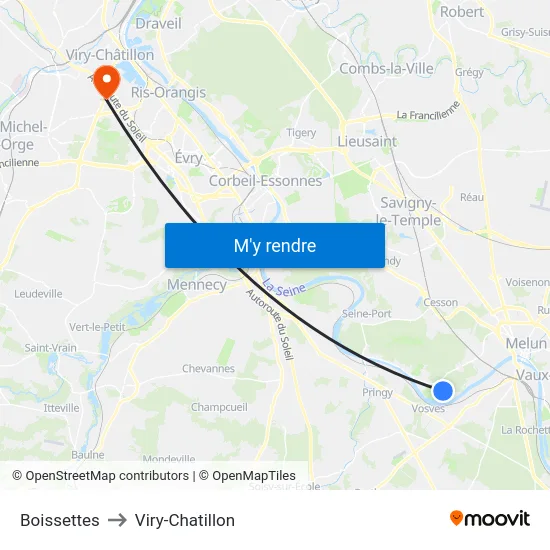 Boissettes to Viry-Chatillon map