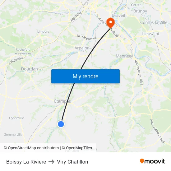 Boissy-La-Riviere to Viry-Chatillon map
