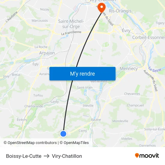 Boissy-Le-Cutte to Viry-Chatillon map