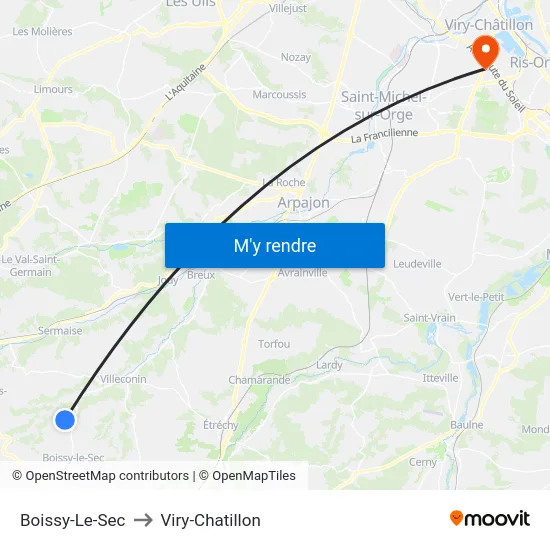 Boissy-Le-Sec to Viry-Chatillon map