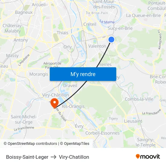 Boissy-Saint-Leger to Viry-Chatillon map