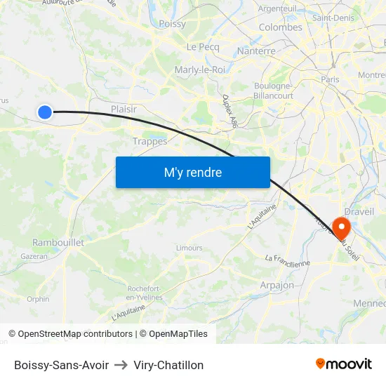 Boissy-Sans-Avoir to Viry-Chatillon map