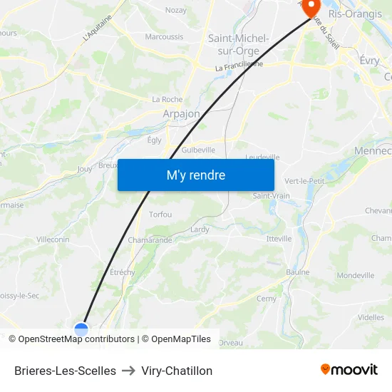 Brieres-Les-Scelles to Viry-Chatillon map