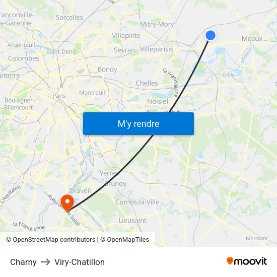 Charny to Viry-Chatillon map
