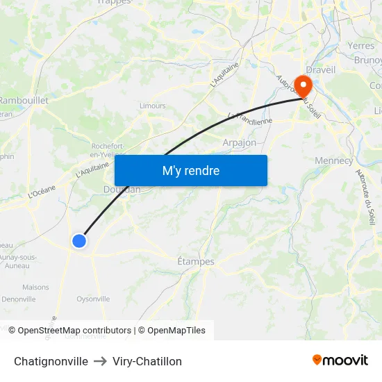 Chatignonville to Viry-Chatillon map