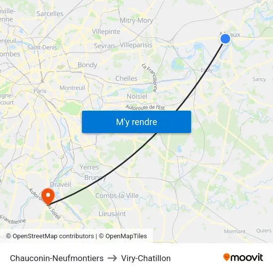 Chauconin-Neufmontiers to Viry-Chatillon map