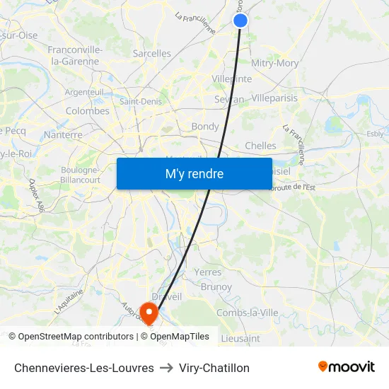 Chennevieres-Les-Louvres to Viry-Chatillon map
