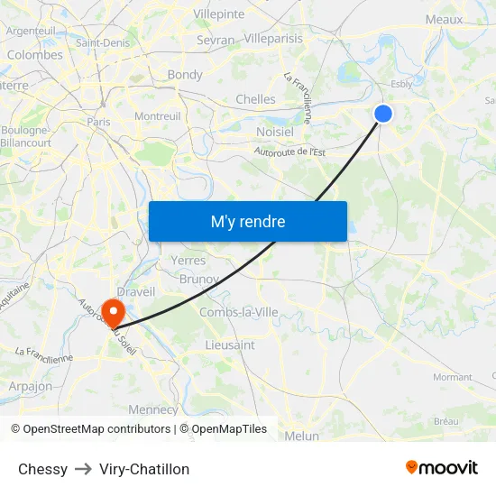 Chessy to Viry-Chatillon map