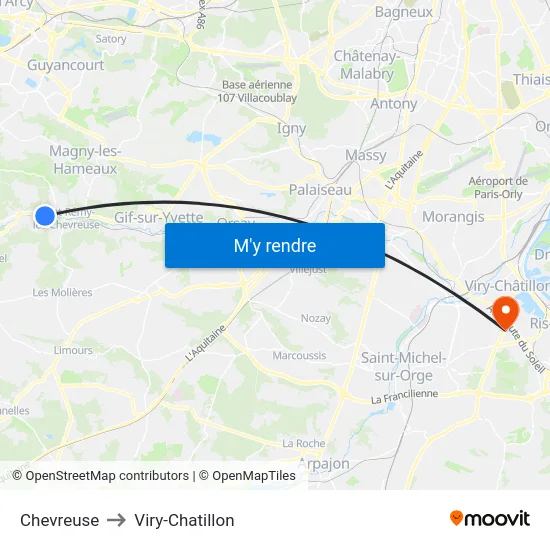 Chevreuse to Viry-Chatillon map
