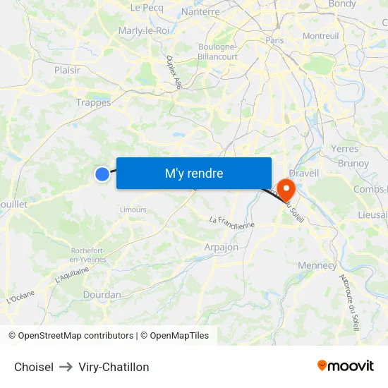 Choisel to Viry-Chatillon map