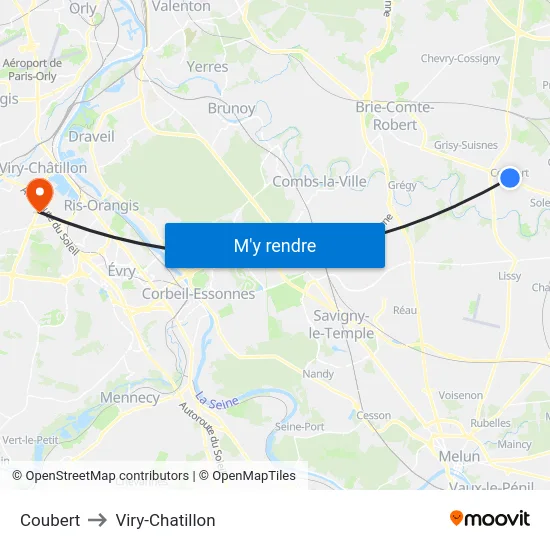 Coubert to Viry-Chatillon map