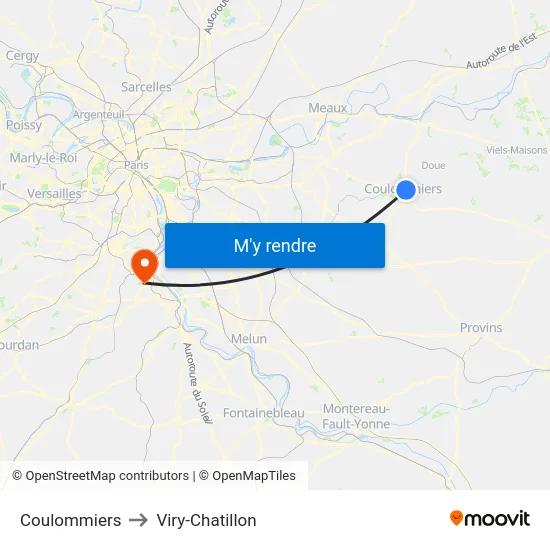 Coulommiers to Viry-Chatillon map