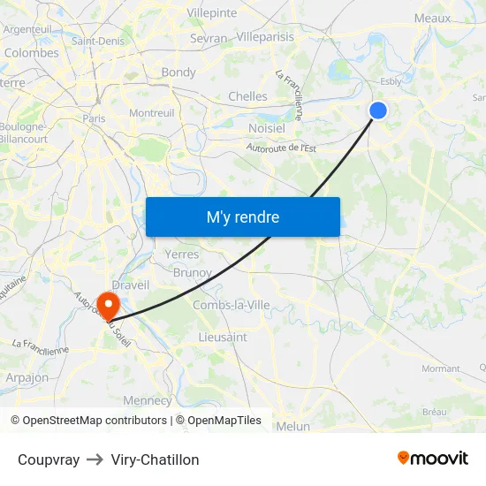 Coupvray to Viry-Chatillon map